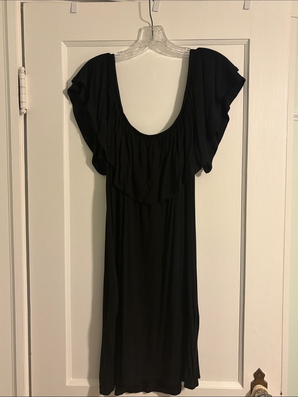 Sweet Pea Black Ruffle Neck Top